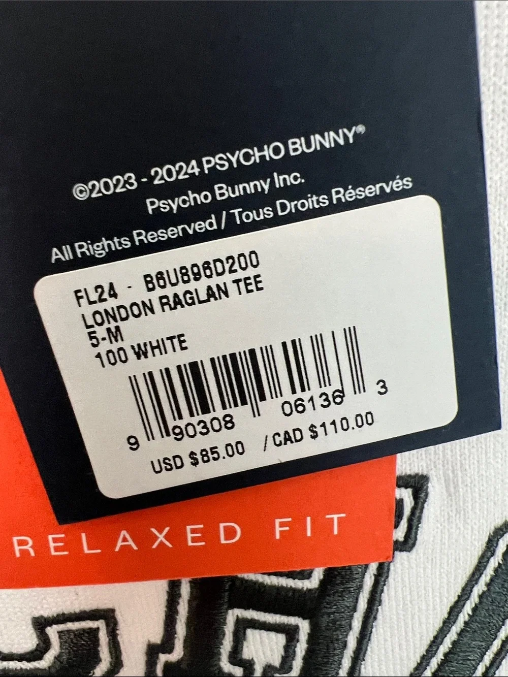 Psycho Bunny Men’s White London Raglan Graphic Tee - Picture 6 of 8
